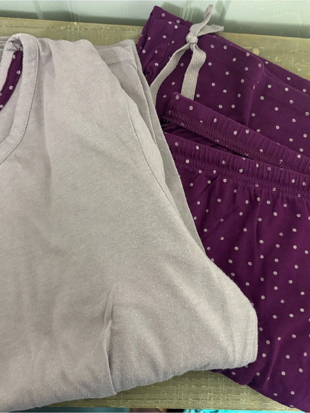 Women's Lavender long sleeve & Plum Polka Dot pajama pants set